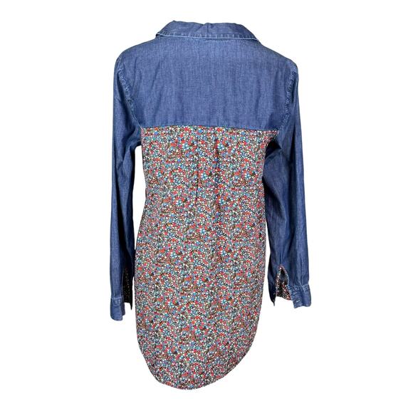 Postmark Anthropologie Flora-Spliced Chambray Floral Button Up Long Sleeve Top - Picture 5 of 10